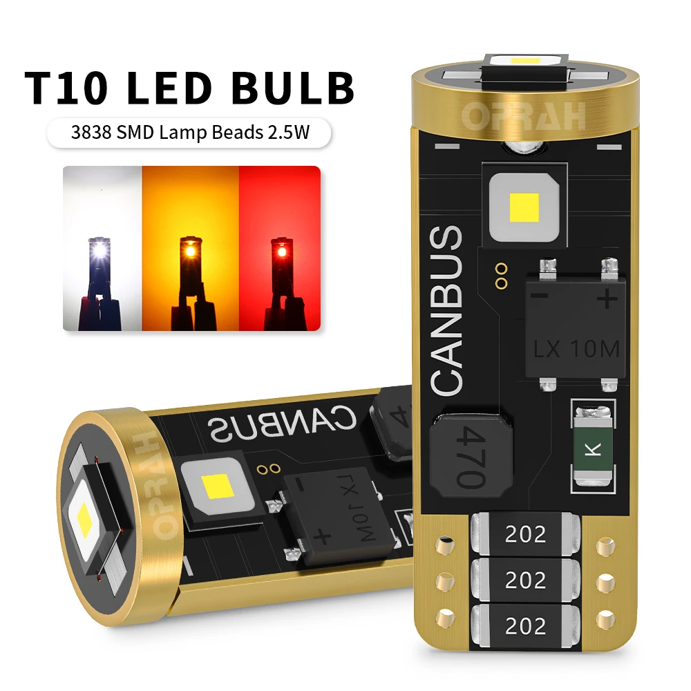 

Oprah 2 шт. светодиодные T10 W5W Canbus автомобильные фары без ошибок внутреннее освещение для автомобильных аксессуаров сигнальные лампы номерного знака 12 В белый