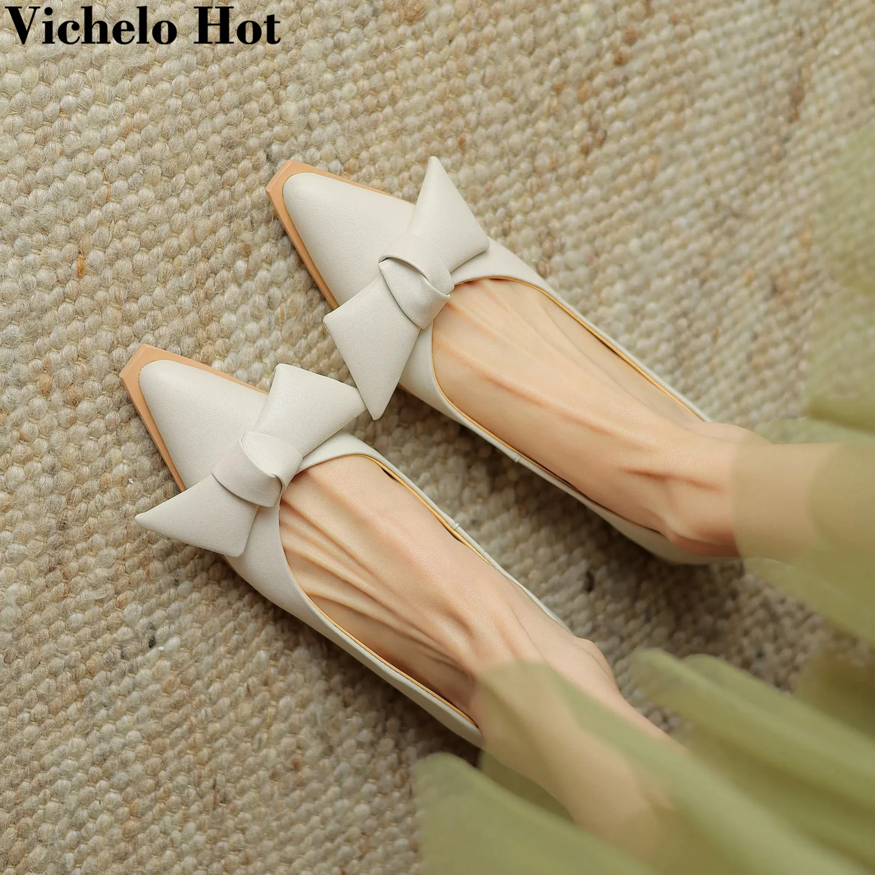 Женские туфли-лодочки Vichelo из коровьей кожи с острым носком на низком массивном