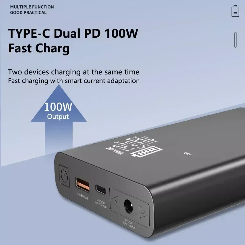 PD 100W DC Powerbank 20000mah 9V 12V 15V 16.5V 19V 1A 2A 3A 4A 5A 6A для ноутбука 24V 20V маршрутизатора CPAP модема