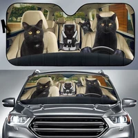 funny black cat family driving dad mom and kids love dog car sunshade window sunshade car windshield visor