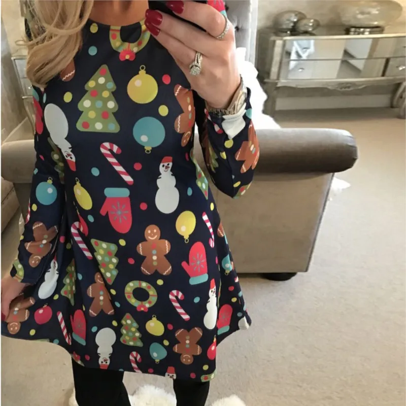 

Women's Spring/Autumn Printed Casual Loose Long Sleeve Dress Fashion Retro Christmas Dresses Elegant Mujer Y2k Vestido S-5XL