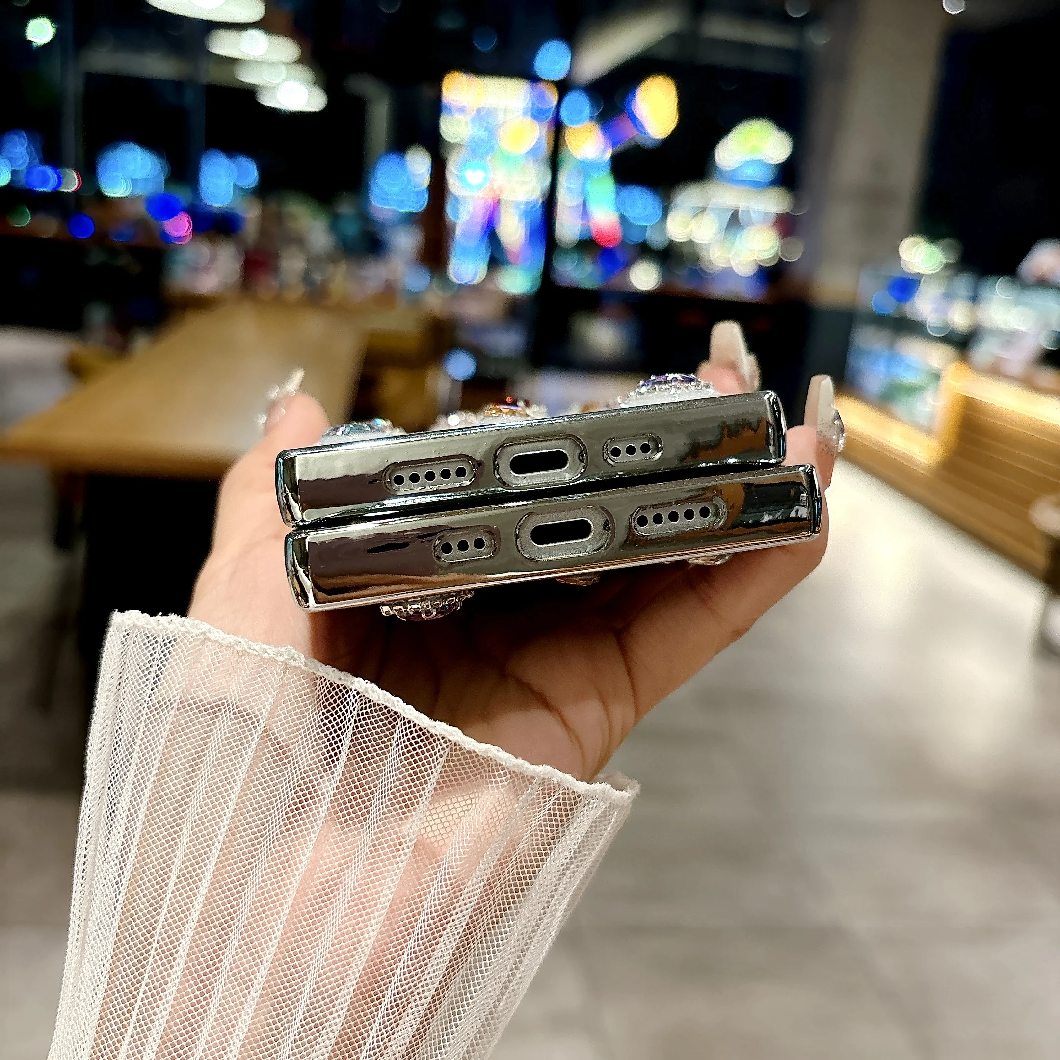 Модный блестящий чехол для телефона с прямыми краями и бриллиантами iPhone 12 13 14 15