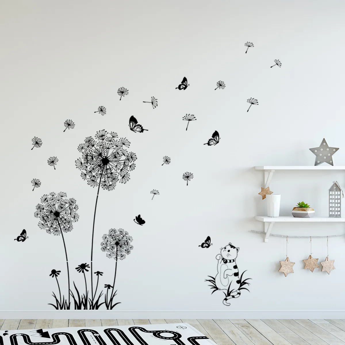 

Flower Wall Stickers Dandelion Plants Decor Peel Stick Bedroom Decals for Girl Living Room Botanical Art Interior Decoration