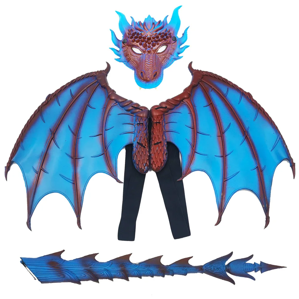 

Halloween Mardi Gras Cosplay Suit 3D PU Dragon Mask Wing Tail Set