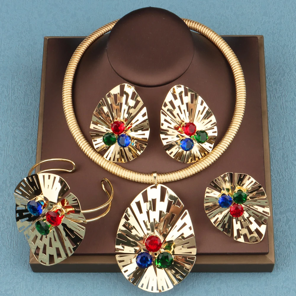 

Wedding Accessories Jewelry Sets Party Copper Necklaces Earrings Bracelet Ring for Women Gold Plated Large Jewelry for Women