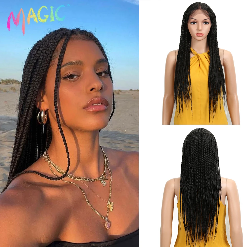 Magic 13*7 Synthetic Lace Front Wig Box Braided Wigs With Baby Hair For Black Women Top High Temperature Fiber Hair Cosplay