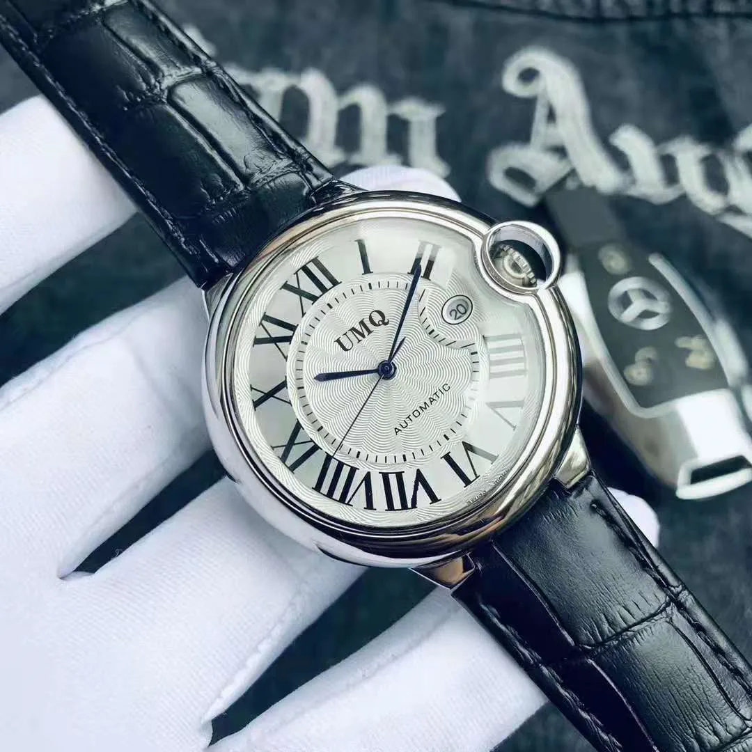 

Men's automatic mechanical watch 42mm, butterfly button calf leather strap. Stainless steel case aaa watch