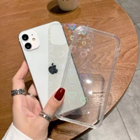 bling clear laser love flower pattern phone case for iphone x xs xr mini 7 8 plus 13 12 11 pro max se 2020 cover