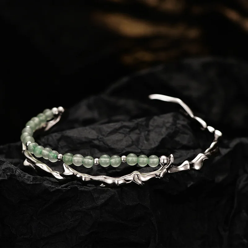 

New Chinese Bamboo Bracelet Sterling Silver S925 Guofeng Green Dongling Jade Ball Handwear Female High Level Texture MBS003