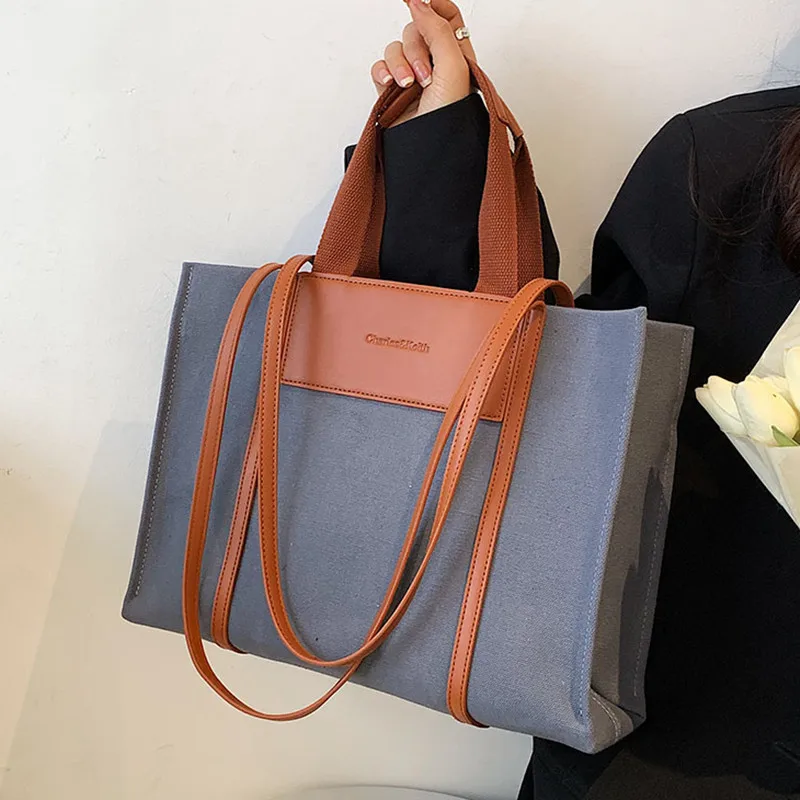 High Quality Canvas With Leather Women Bags Big Shoulder Bags For Women 2022 Large Capacity Ladies Handbags Purses Shopper Bag