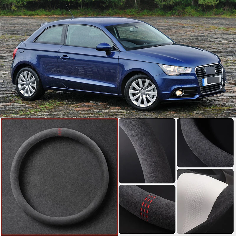 

Alcantara Anti-Slip Black Suede Leather Car Universal Steering Wheel Cover For AUDI A1 Car Accessories