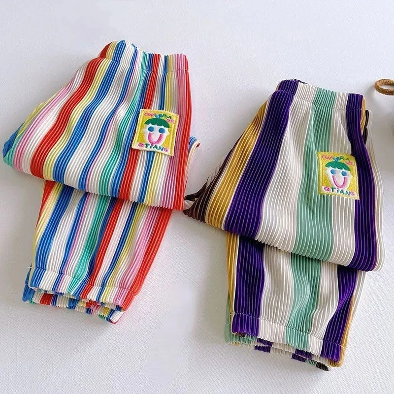 Children's Rainbow Folds Pants Girl Spring Summer Casual Elastic Waist Sweatpants Loose Trousers Korean Style Kid Clothes 2022