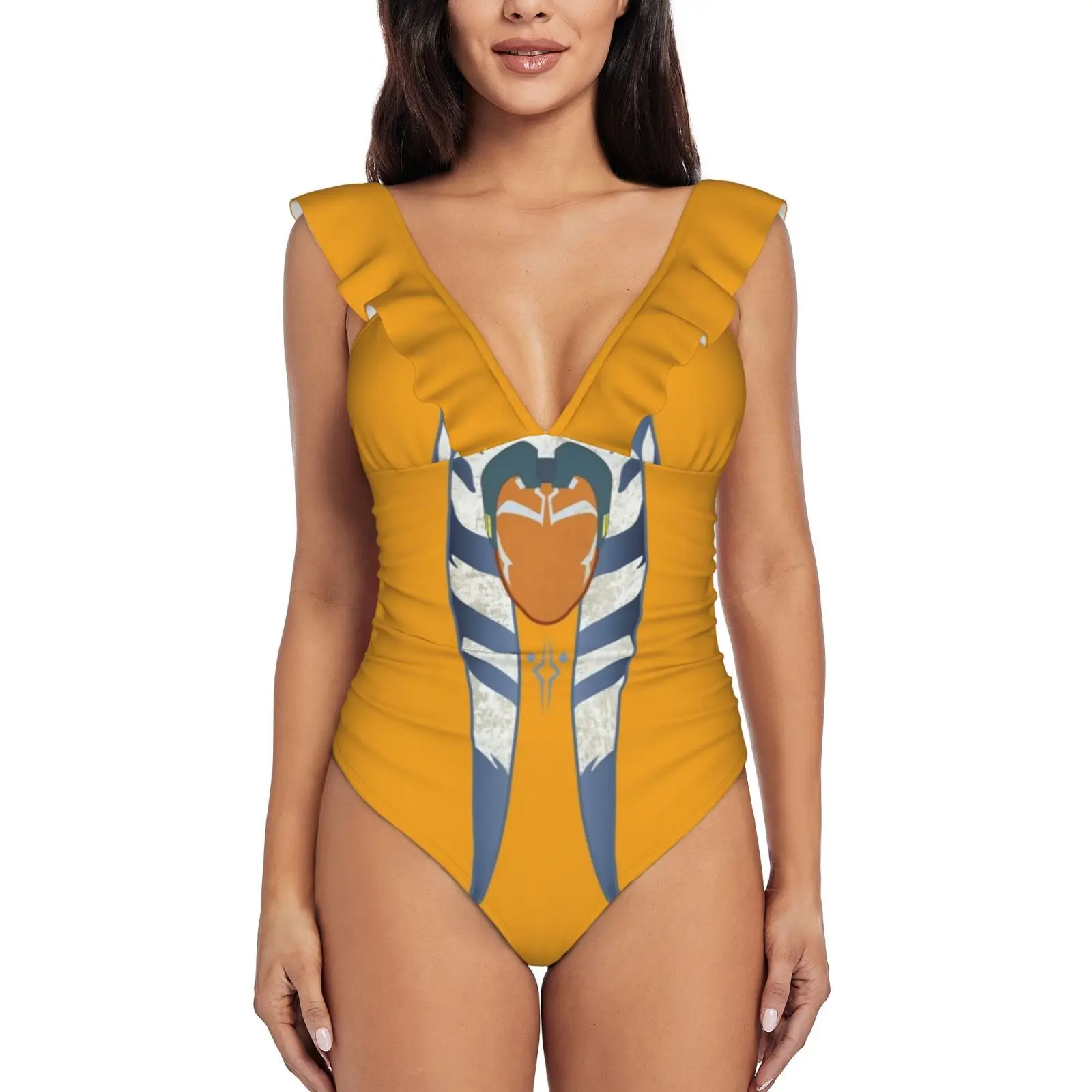 

Слитный купальник Ahsoka Tano, женские купальные костюмы с оборками, новые пляжные купальники для девочек, Ahsoka Tano