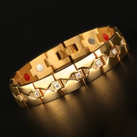 high quality zircon studded men hip hop bracelet titanium steel shiny chunky chain bracelet gold color silver color
