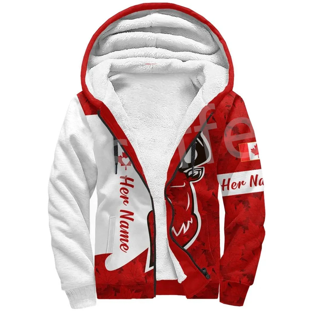 Tessffel Canada Maple Leaf Country Flag Camo Tattoo Colorful 3Dprint Men/Women Winter Overcoat Fleece Zip Hoodies Jacket A2