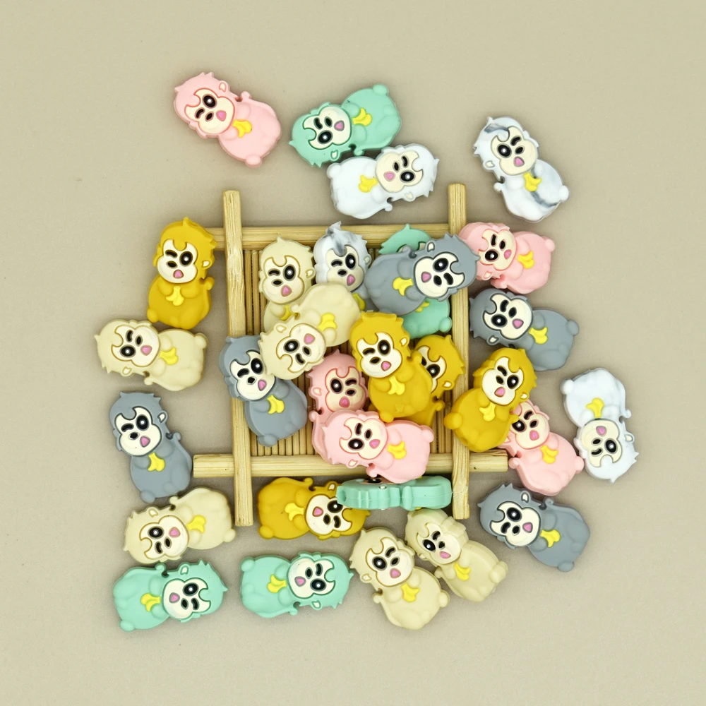 

5pcs Wink Monkey Shaped Baby Silicone Beads Food Grade Silicone Teether Chewing Beads Cartoon Animal DIY Baby Pacifier Chain Toy