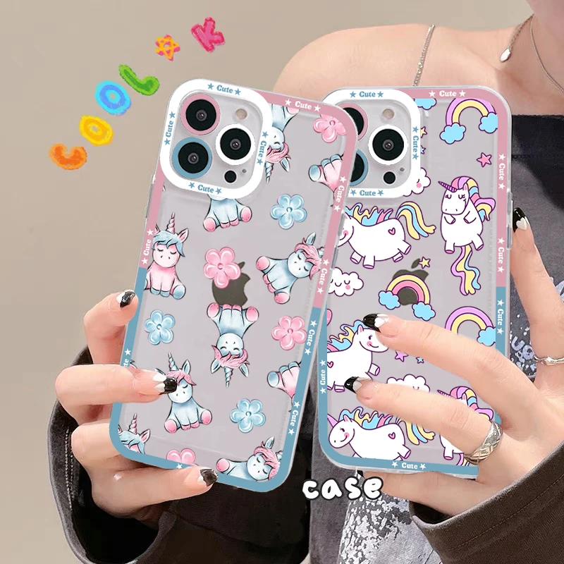 

unicorn cartoon Phone Case For iPhone 13 14 Pro Max XS XR 12 11 Pro 13 Mini 6 7 8 Plus Soft Clear Back Cover