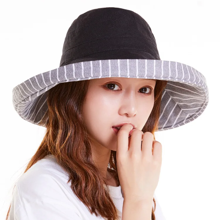 Fisherman's Cap Female double-sided Thin Section Big Head Around Face Sun Hat Female Summer Sun Hat Can Be Stacked Free Shipping