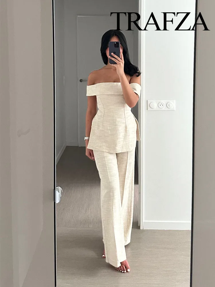 Женский комплект из 2 предметов TRAFZA однотонный тонкий укороченный топ с вырезом