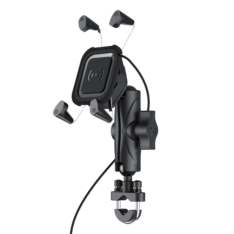 

Motorcycle Handlebar Holder with 15W Wireless Charger for 3.5-7" Cellphone X-Shape Cradle Mount Shockproof Phone Stand