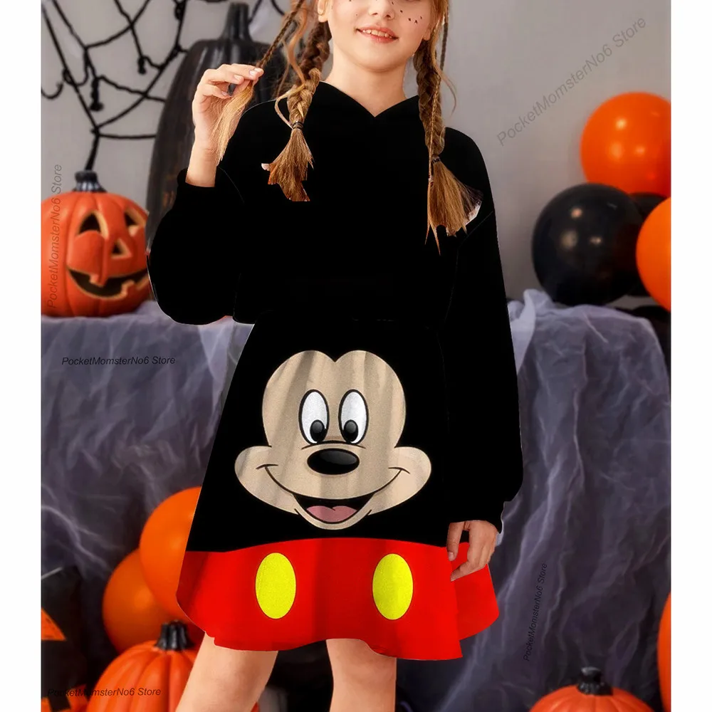 

2022 Disney Christmas Mickey and Minnie Hoodie Girls Sweater Dress Teen Fall Winter Sweater Print Girls Casual Pullover Hoodie