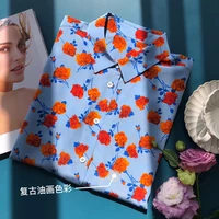 2022 natural silk full sleeve thin see through shirt women blouse print high quality bohemian turn down collar blouse