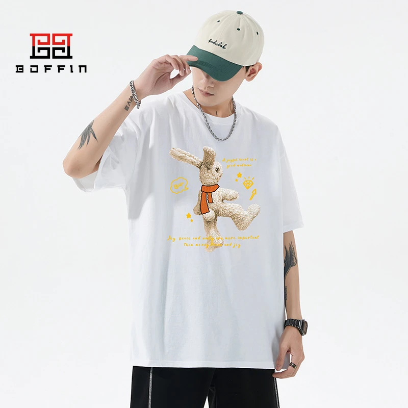 

BOFFIN T-shirt For Men New Summer Soft Print Oversized Funny T Shirts Y2k Hip Hop Streetwear Fashion Cartoon Rabbit Graphic Tee
