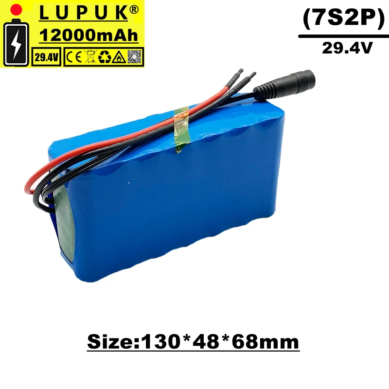 

Lupuk-24v lithium ion battery pack, 7s2p 29.4V 12000mah, built-in BMS protection, suitable for electric bicycles and mopeds
