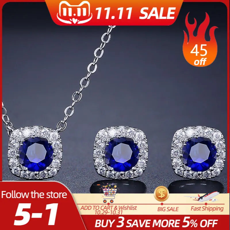 

2022 New Fashion Multicolor Geometry Zirconia Necklace Earring Set for Women Simple Shiny White CZ Crystal Wedding Jewelry Sets