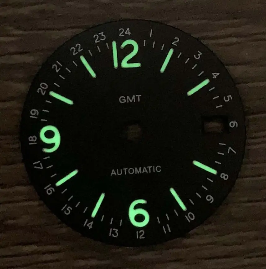 29mm Retro black GMT dial watch accessory green luminous black dial fitted with nh34 movement