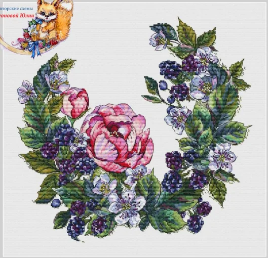 

Cross stitch Kit 14CT 18CT 25CT Canvas Cross Stitch DIY Embroidery Set DMC Threads peony blackberry wreath 42-40
