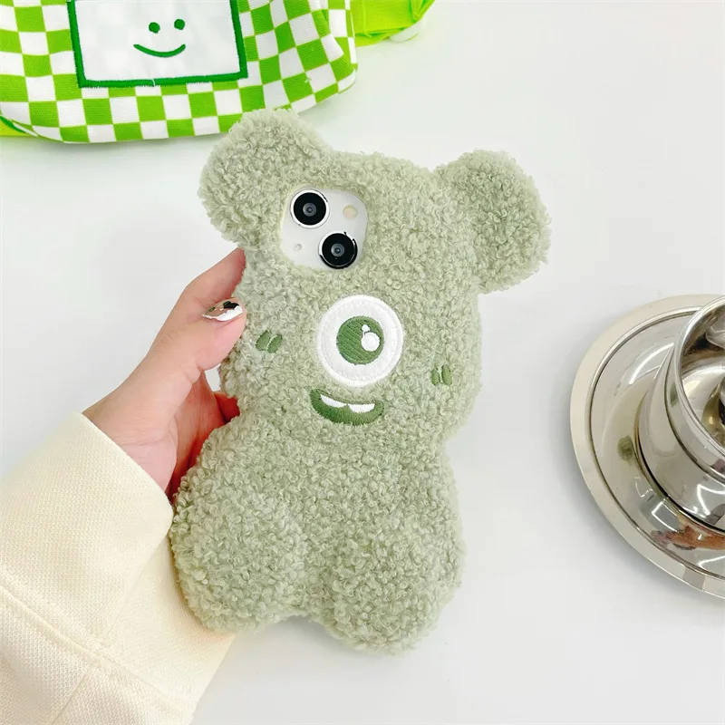

Cartoon Simple Eye Bear Plush Phone Case Cover for IPhone 14 Plus 11 12 13 14 Pro Max Shockproof Cases for IPhone 14 Pro Case