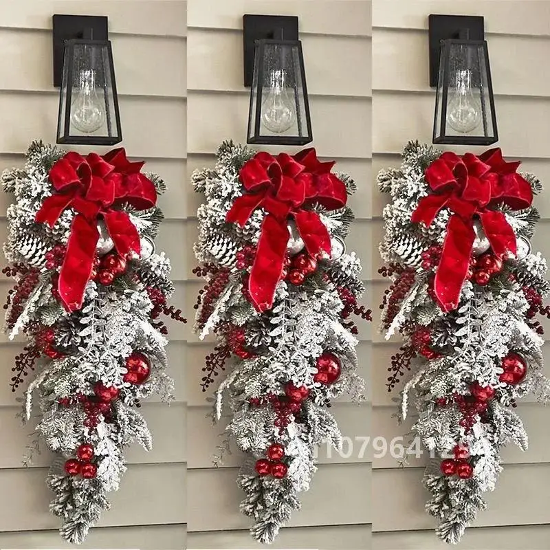 Рождественский венок из ротанга набор на дверь рождественские флокированные