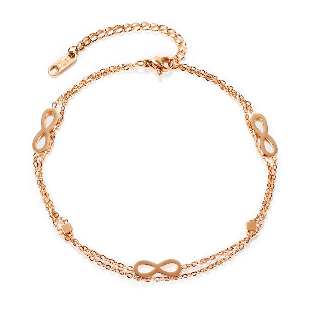 

Браслет на ногу KONGMOON Регулируемый из нержавеющей стали с множеством знаков бесконечности