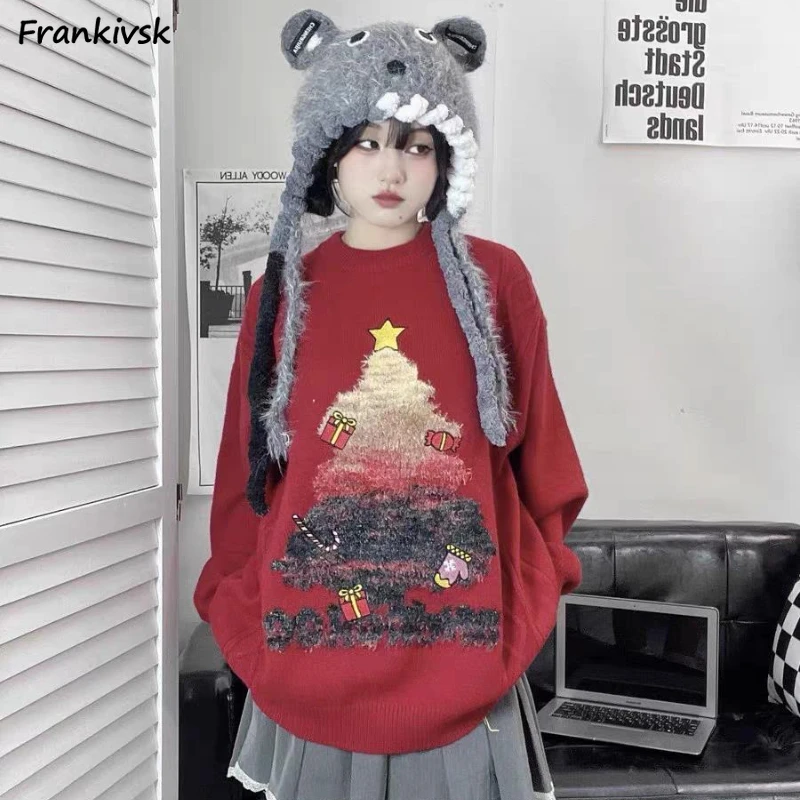 Пуловеры женские повседневные свитера с круглым вырезом на Рождество и зиму