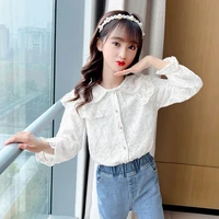 fashion white blouse for kids girls spring fall cute lace long sleeve tops korean children princess bottoming shirts 4 8 12years