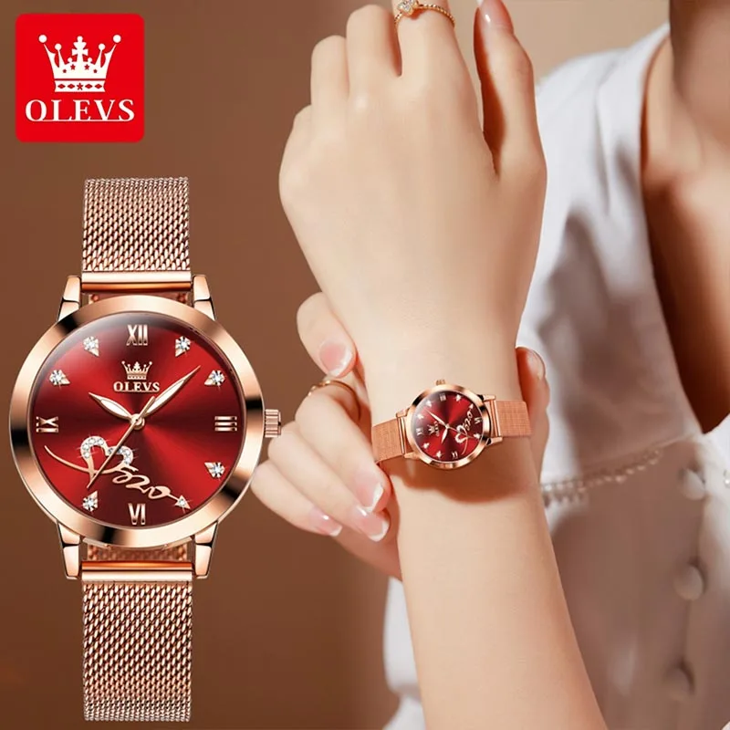 OLEVS Fashion Trend Women Watch Top Brand Diamond Womens Quartz Watch Rose Gold Mesh Strap Ladies Watches Montre Femme Reloj