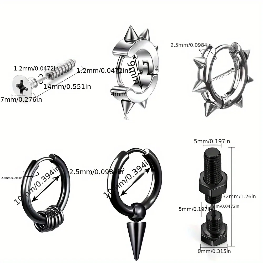 2/12 шт. серьги-гвоздики из нержавеющей стали