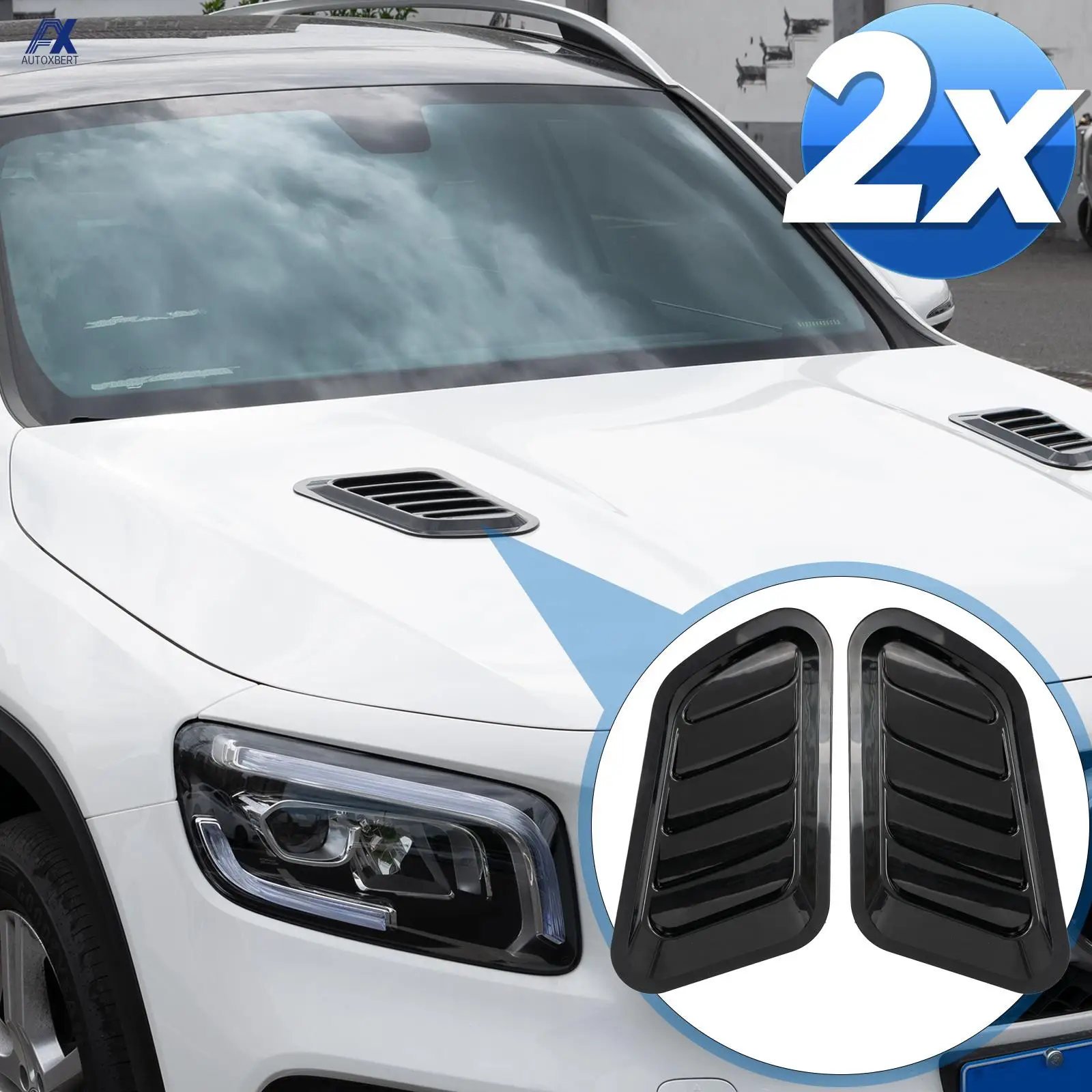

2pcs Universal Car Air Flow Intake Hood Scoop Hood Bonnet Turbo Vent Front Engine Side Cover Vehicle Auto Decorative Sticker ABS