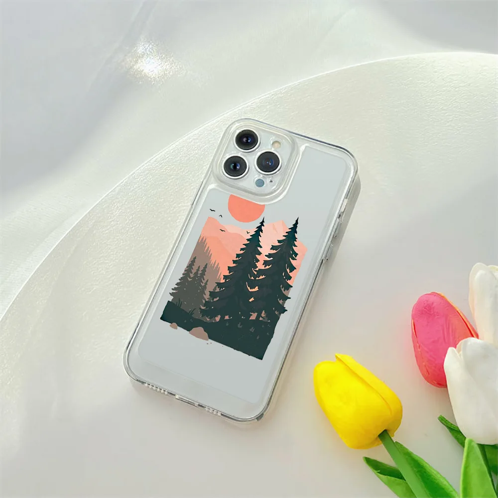 

Botany Phone Case For iPhone 14 Plus 12 ProMax Mountain Cases For iPhone 13 Mini 11 7 XR XS Max Transparent Soft Silicone Cover