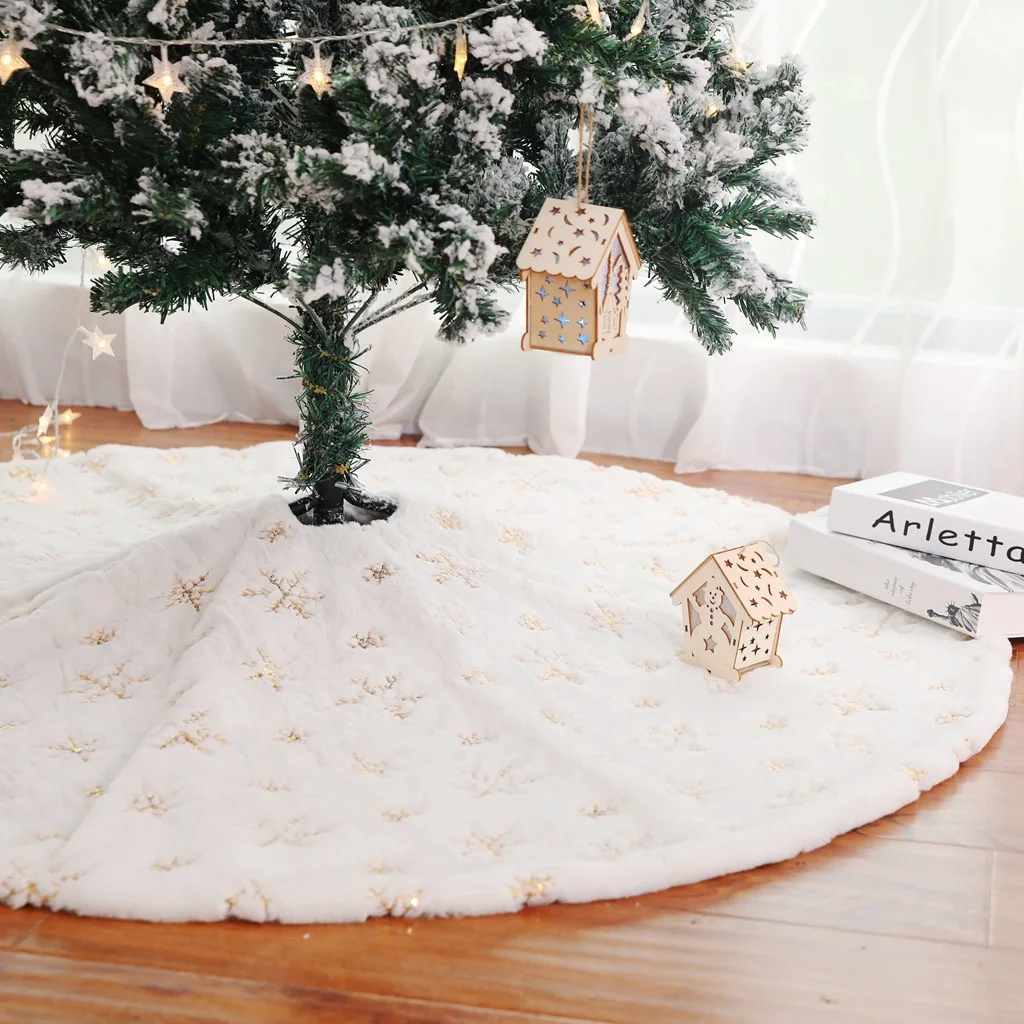 

Christmas Tree Skirt Beaded Snowflake Sparkle 78cm/90cm/120cm Plush Carpet Christmas White Tree Skirt Decoration New Year