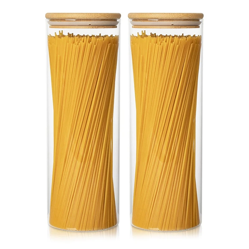 

Glass Storage Containers Set of 2 71Oz Tall Spaghetti Jars with Bamboo Lids - Kitchen Food Storage Canisters for Pasta