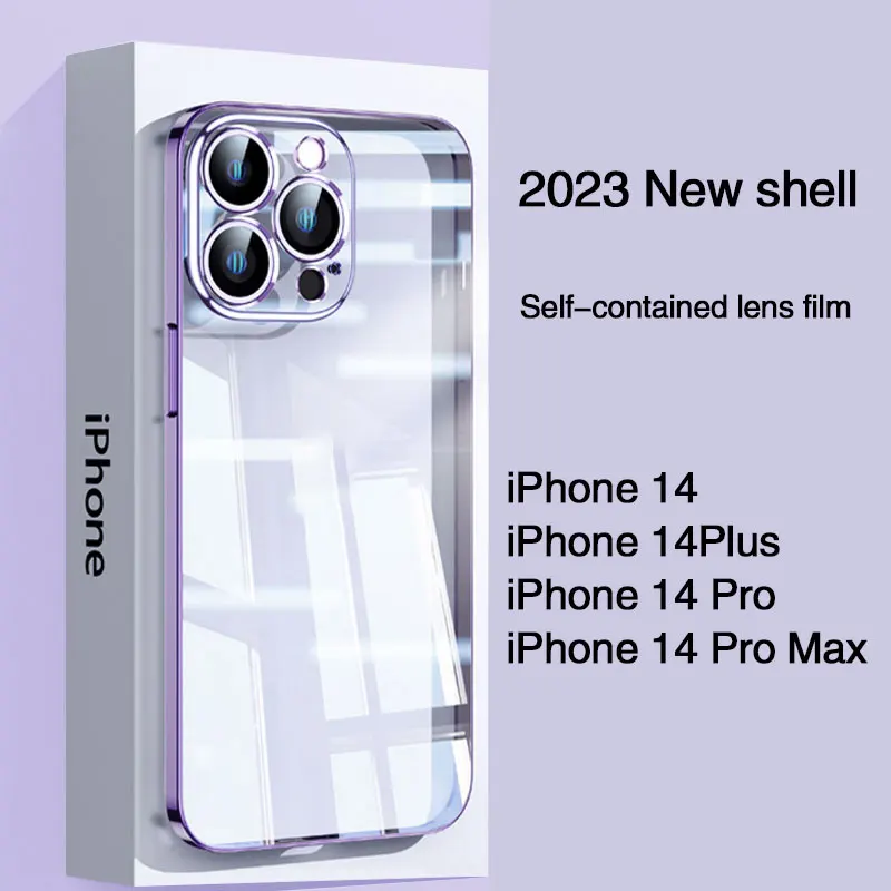 

For iPhone14 Pro Max phone case New luxury transparent 14Plus luxury lens film 13 protection case ultra-thin all-pack anti-fall