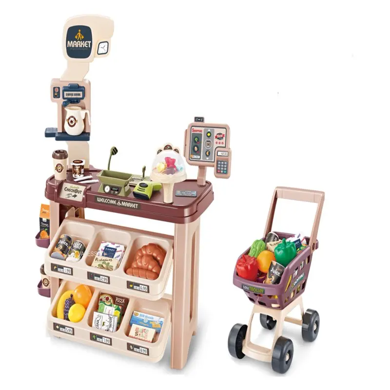 

Play Set with Shopping Cart Coffee Shop 64 Pcs for Toddler Boys Girls +3 Years