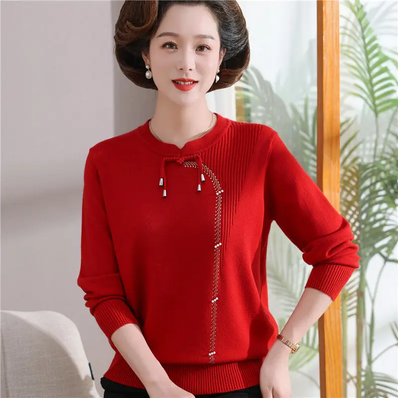 Элегантные вязаные пуловеры в китайском стиле с круглым вырезом женские