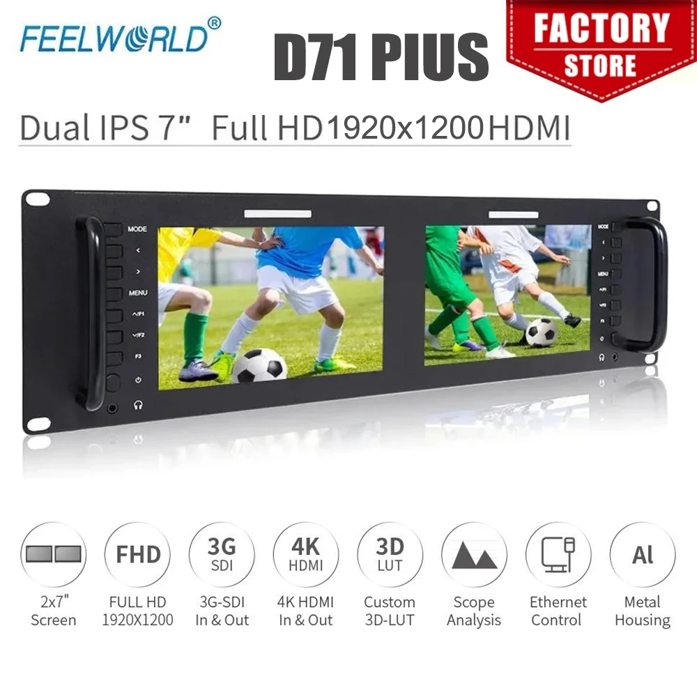 Монитор Feelworld D71 PIUS Dual 7 дюймов 3RU IPS 1280x800 HDMI с ЖК-экраном