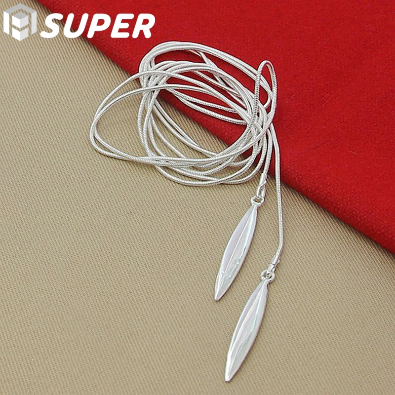

925 Sterling Silver Double Leaf Snake Chain Necklace For Women Wedding Engagement Party Jewelry
