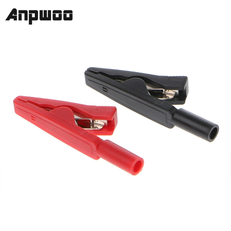 

ANPWOO 2 Pcs Insulated Alligator Clip 2mm Banana Female Adapter Meter Test Probe Black Red