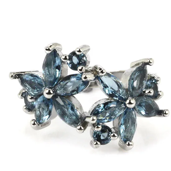 

925 SOLID STERLING SILVER Ring Fantastic Flowers Shape Purple Amethyst London Blue Topaz Fashion Jewelry Daily Wear