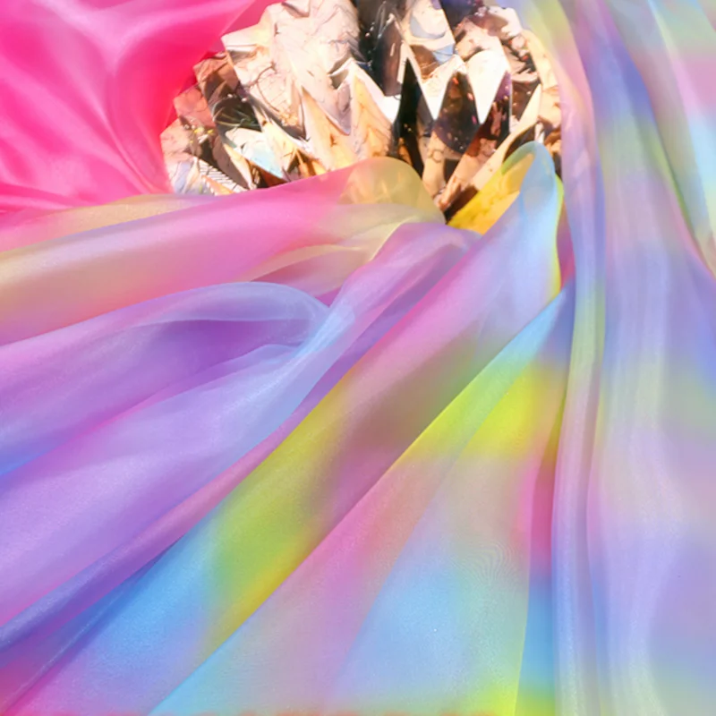Блестящая ткань из органзы с радужным градиентом Омбре материал для пышных